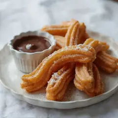 Churros co to? Złociste, chrupiące paluszki posypane cukrem, idealne do maczania w gorącej czekoladzie. Pyszna przekąska!