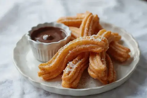 Churros co to? Złociste, chrupiące paluszki posypane cukrem, idealne do maczania w gorącej czekoladzie. Pyszna przekąska!