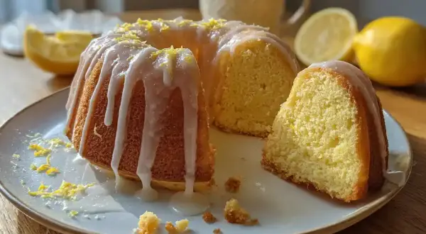 Pyszna babka cytrynowa na oleju Ewy Wachowicz, polana lukrem i posypana skórką cytrynową. Idealna na deser.