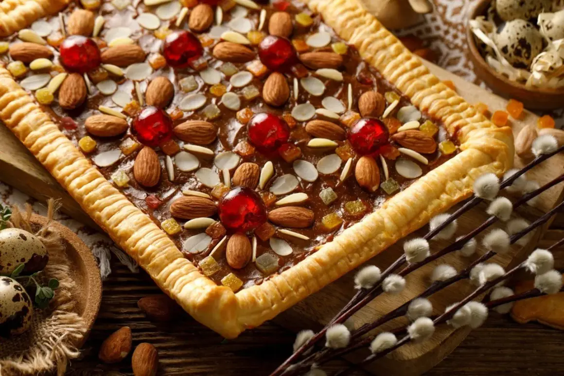 Przepis na bardzo dobry mazurek wielkanocny. Słodki, migdałowy przysmak z bakaliami i kandyzowanymi wiśniami.