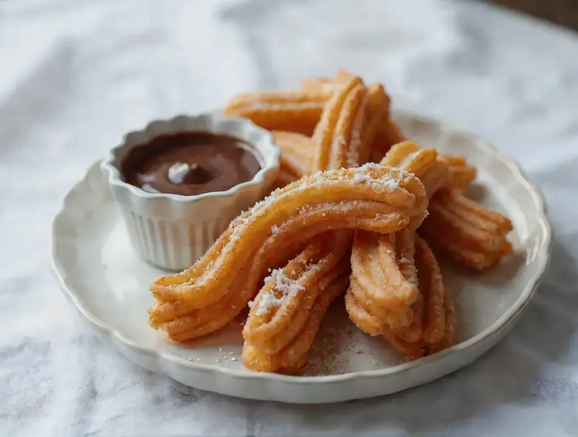 Churros co to? Złociste, chrupiące paluszki posypane cukrem, idealne do maczania w gorącej czekoladzie. Pyszna przekąska!