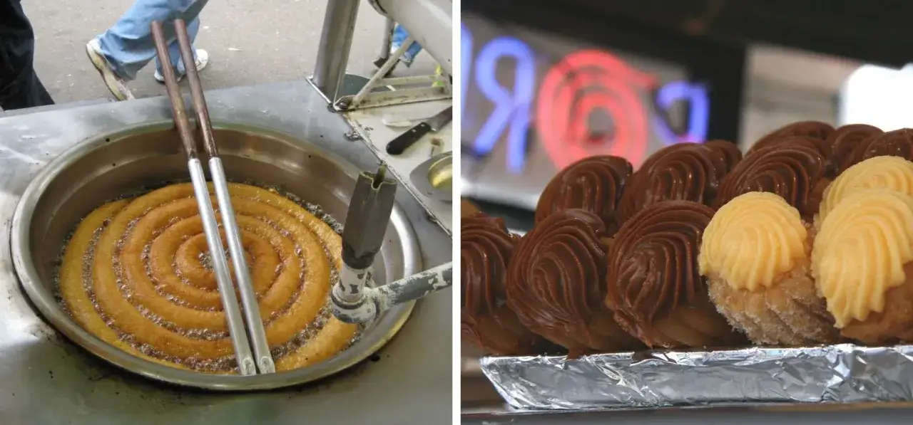 Churros co to? Smażone ciasto w kształcie spirali w oleju i gotowe, udekorowane czekoladą lub kremem.